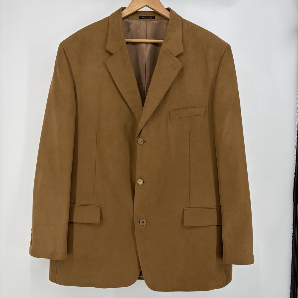 Alfani for Macy's Men's Sz 48L Jacket Sport Coat Micro Suede Camel Tan Plush - Picture 2 of 7
